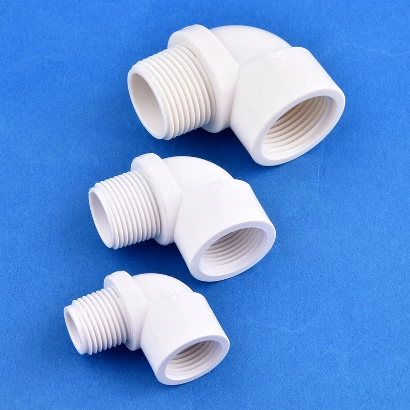 1/2" 3/4" 1" White PVC 90° Elbow Connector Female-Male Thread Garden Irrigation Supply Pipe Joint Aquarium Fish Tank DIY Tools