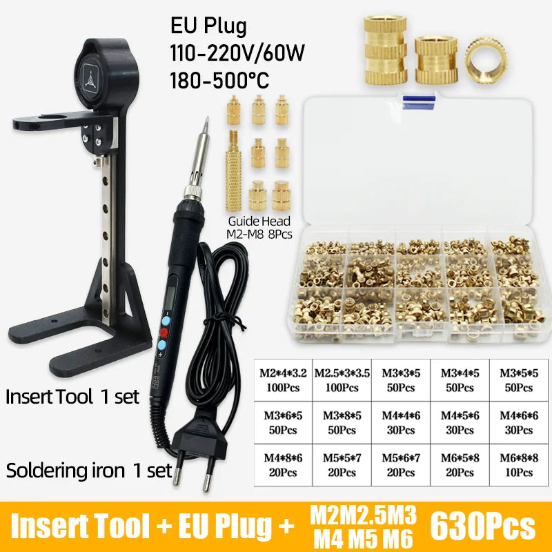 Heat Set Insert Press Tool Electric Soldering Iron Tip M2 M3 M4 M5 M6 M8 Thread Brass Inserts Nut Embedded Kit for 3d Printing