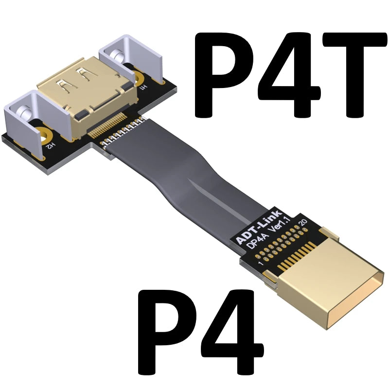DisplayPort Ribbon Extension Cable Male-Female Flat EMI shielding FPC Cable DP 90 degree Angle Connector With mounting bracket