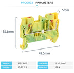PT2.5-PE Push-in Ground Feed Through Protective Earth 2.5 Wire Electrical Connector Din Rail Terminal Block PT 2.5-PE