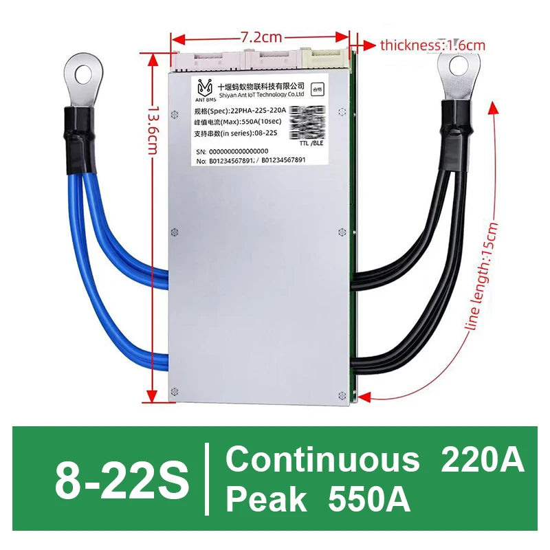 ANT BMS 8-22S 24-72V Smart BMS with BT UART App Control  for Lifepo4/Li-ion/LTO Free Software  40A 80A 110A 130A 170A 220A 340A