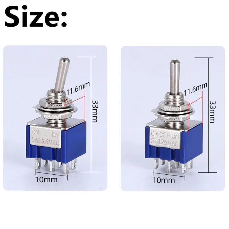 5/10 PCS,Toggle Switches,Deep Blue,Mini,6 Pin,ON-ON/ON-OFF-ON,DPDT,Power Switch Button,3A/250V,6A/125V AC,MTS-202,Switch