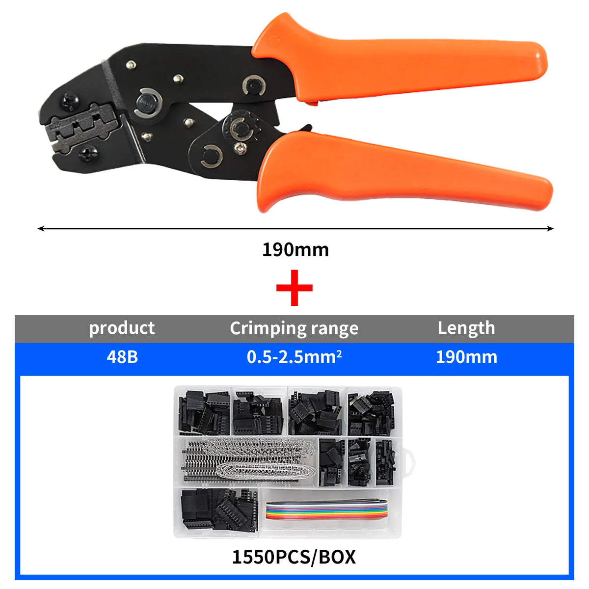 YICHENG 2.54mm Dupont Connector Kit with Ratcheting Wire Crimping Tool,Male Female Pins, Headers & Ribbon Cable