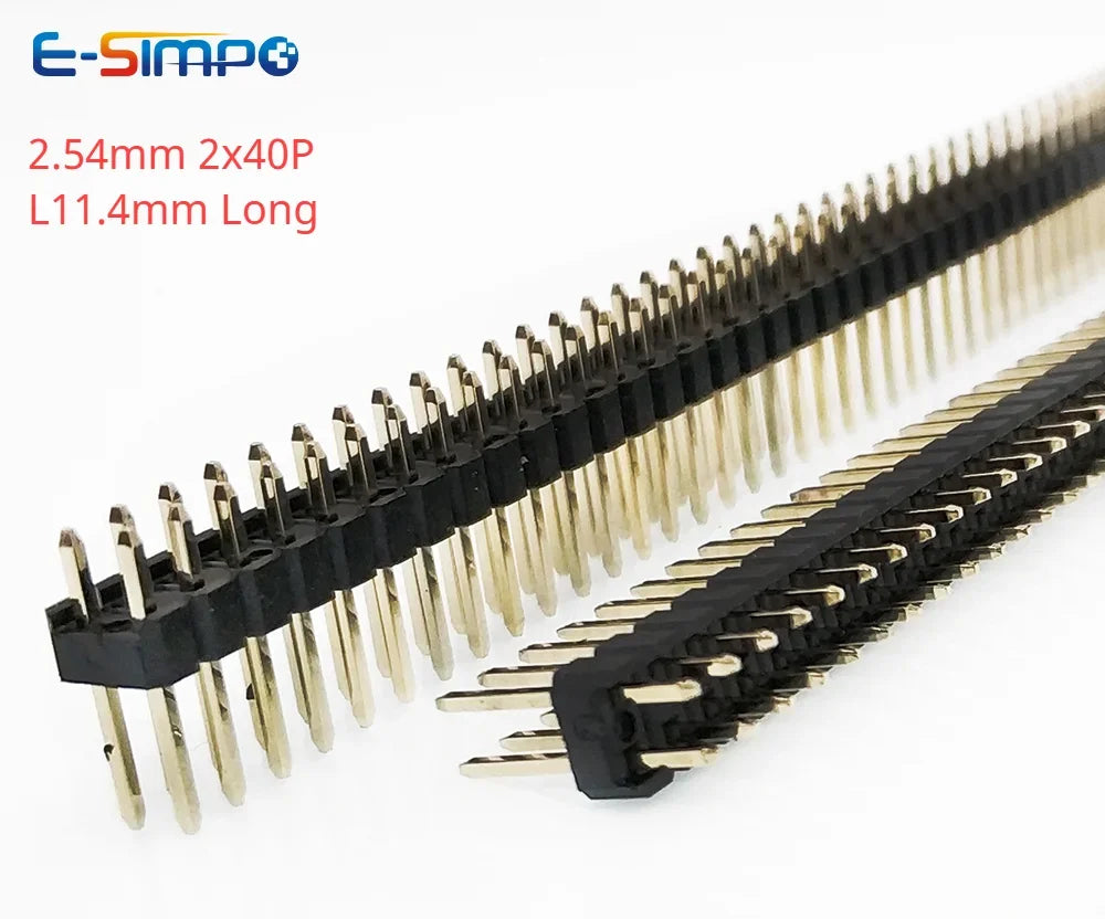100pcs 2.54mm 2*2/3/4/6/8/10/12/15/20/25/40P L11.5mm 0.1" Breakaway Straight Gold Double Row Male Brass Pin Header PCB Connector