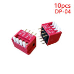 10PCS Piano Type Red Toggle Switch Module Spacing 2.54MM Horizontal Type Side Plug DP-1/2/3/4/5/6/7/8/10 Position DIP Switch