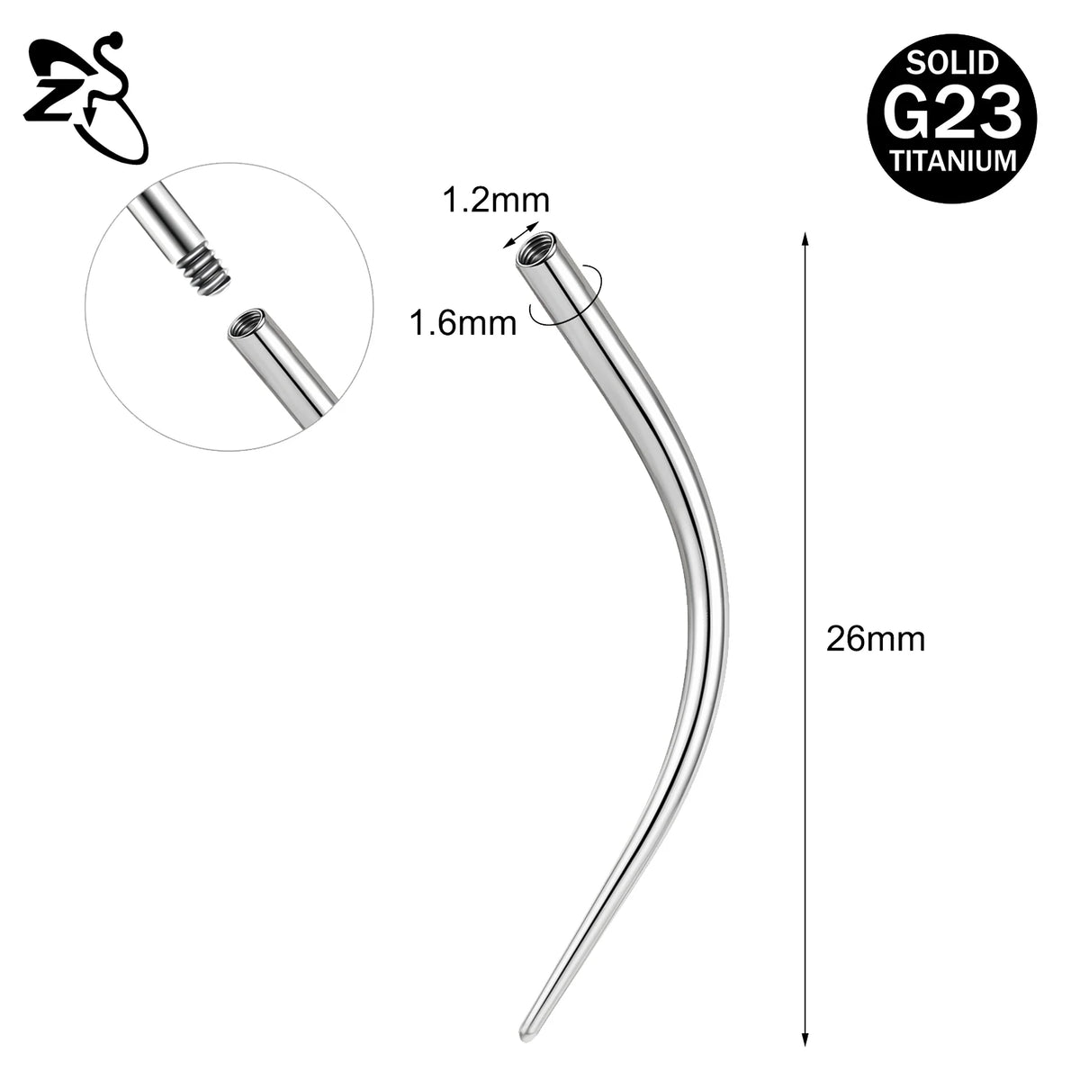 ZS 1 Piece G23 Titanium Curved Taper Insertion Pin Tool Internal Thread Piercing Kit For Tragus Helix Lip Nose Piercing Jewelry