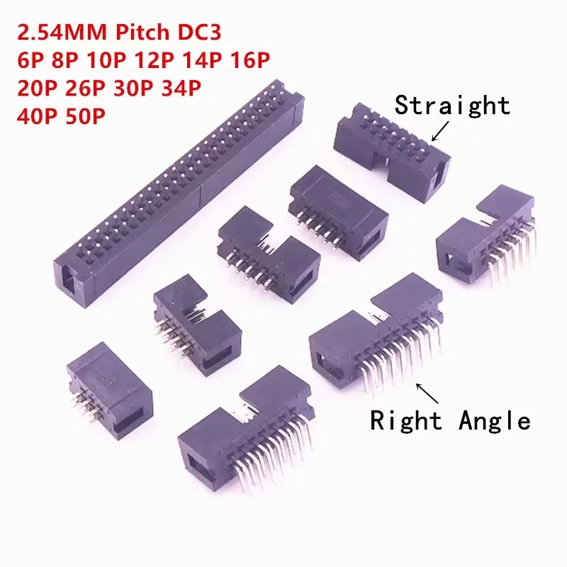 10PCS DC3 JTAG ISP Socket 2.54mm IDC Box Header Connector 6P/8P/10P/14P/16P/20P/30P/34P/40P Double Row Straight / Curved Needle