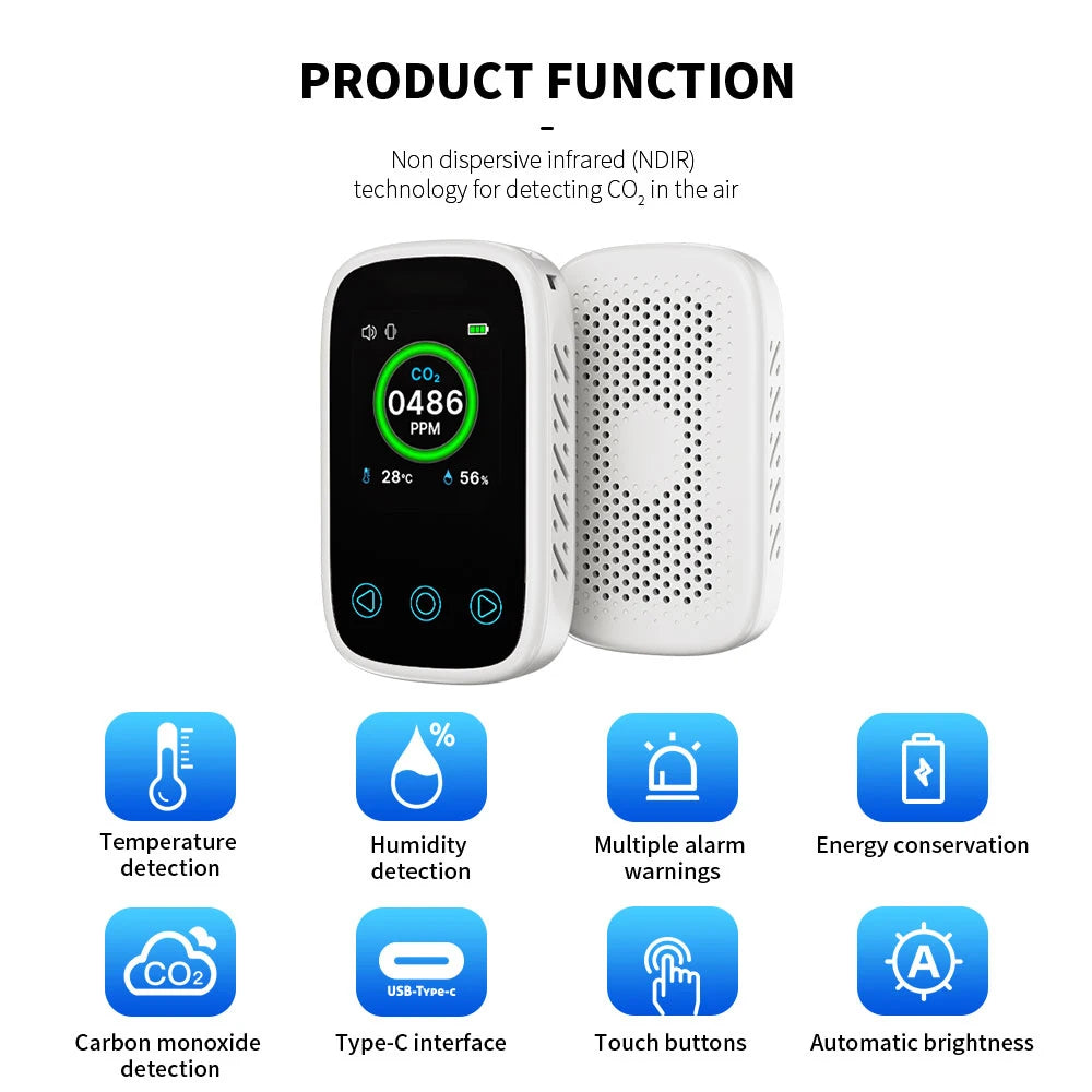 3 In1 Air Quality Meter CO2 Temperature Humidity Tester LCD Screen NDIR Sensor Carbon Dioxide Monoxide Detector with Voice Alarm