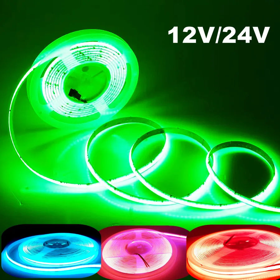 COB LED Strip Lights 320 LEDs/m High Density Flexible Dimmable FCOB Led Tape Colorful Rope Lighting DC12V 24V Red Green Blue