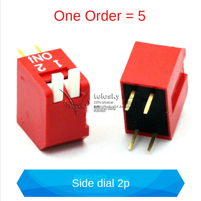 5PCS Dial Switches Toggle Side Dial Flat Dial Coding Patch 2P 4 5 6 8 9 10 Bit 2.54mm Red Blue Black