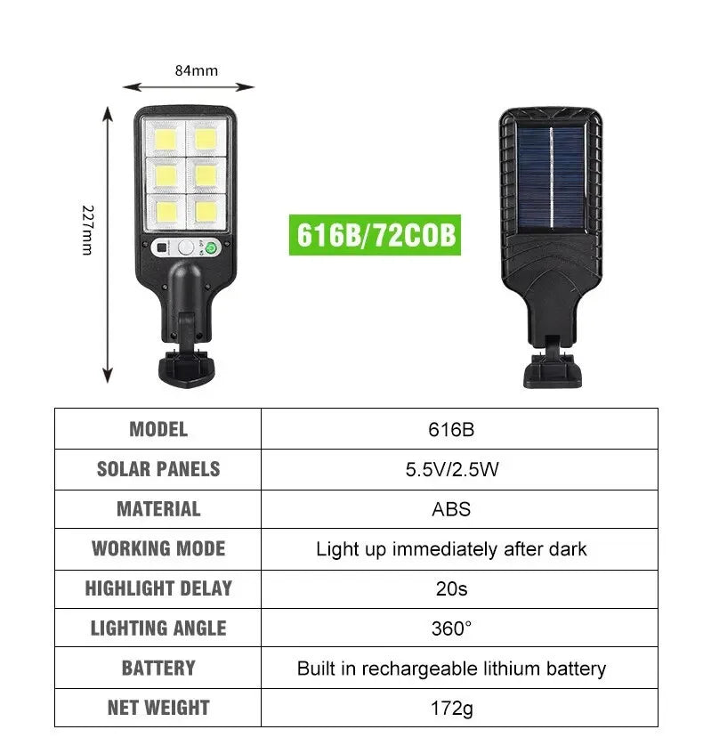 AmmToo COB Outdoor Solar Lights Motion Sensor Solar 3 Modes Waterproof Security Wall Lighting for Patio Garden Door Street Light