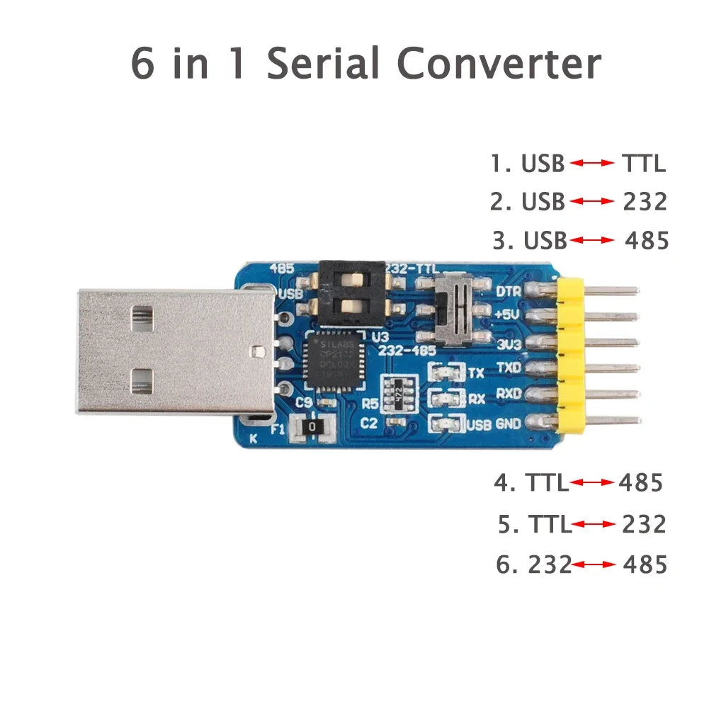 CP2102 USB-UART 6-in-1 Multifunctional(USB-TTL/RS485/232,TTL-RS232/485,232 to 485) Serial Adapter forArduino