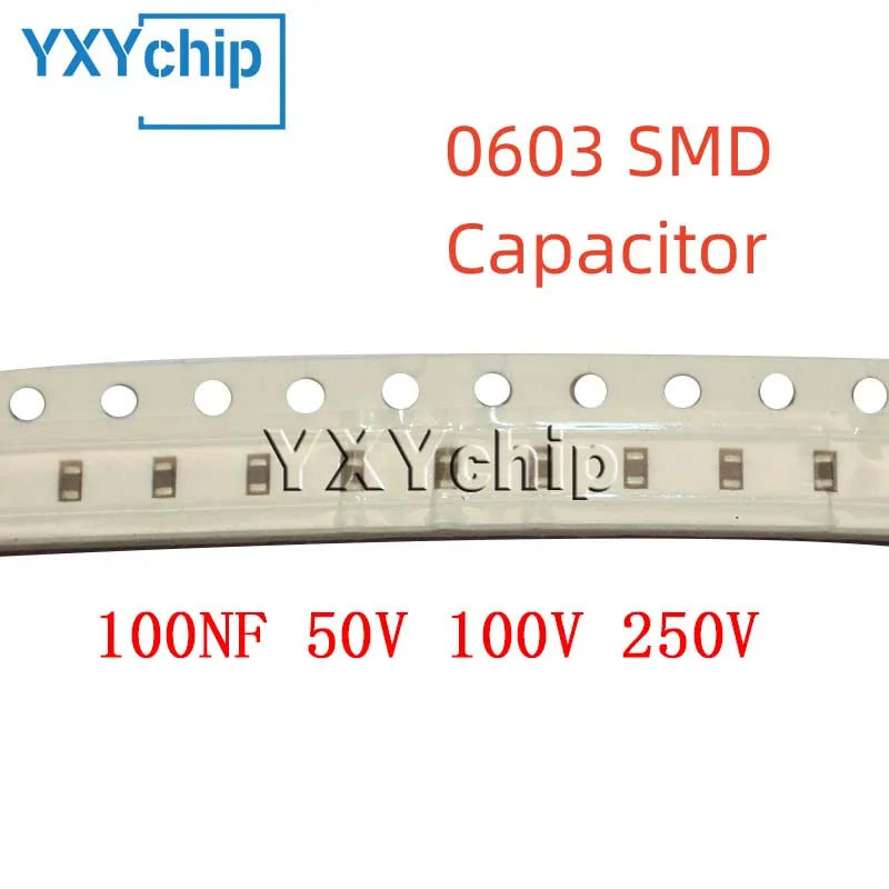 100PCS 0603 100NF 50V 100V 250V 10% 104K X7R 1608 SMD Chip Multilayer Ceramic Capacitor