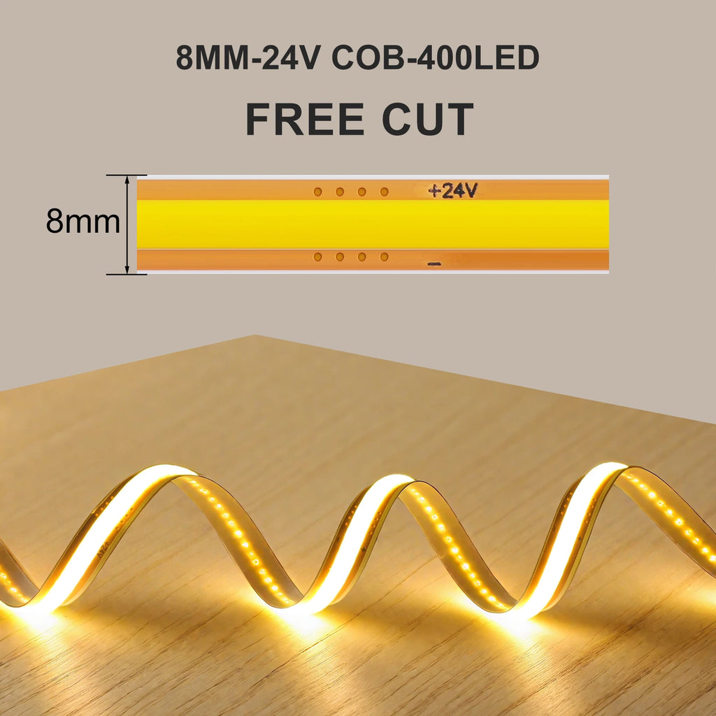 COB LED Strip Lights Free Cut 400LEDs/M Flexible LED Tape Light 3000K 4000K 6000K Linear Lighting 1-10M 12V 24V Home Decoration