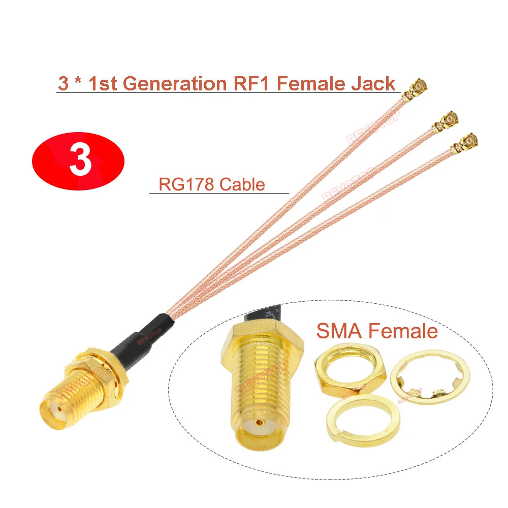 1PCS SMA to IPX Splitter Cable RP-SMA/SMA Female to 2/3/4x RF1 1st Generation Female Jack RG178 Pigtail Antenna Extension Jumper