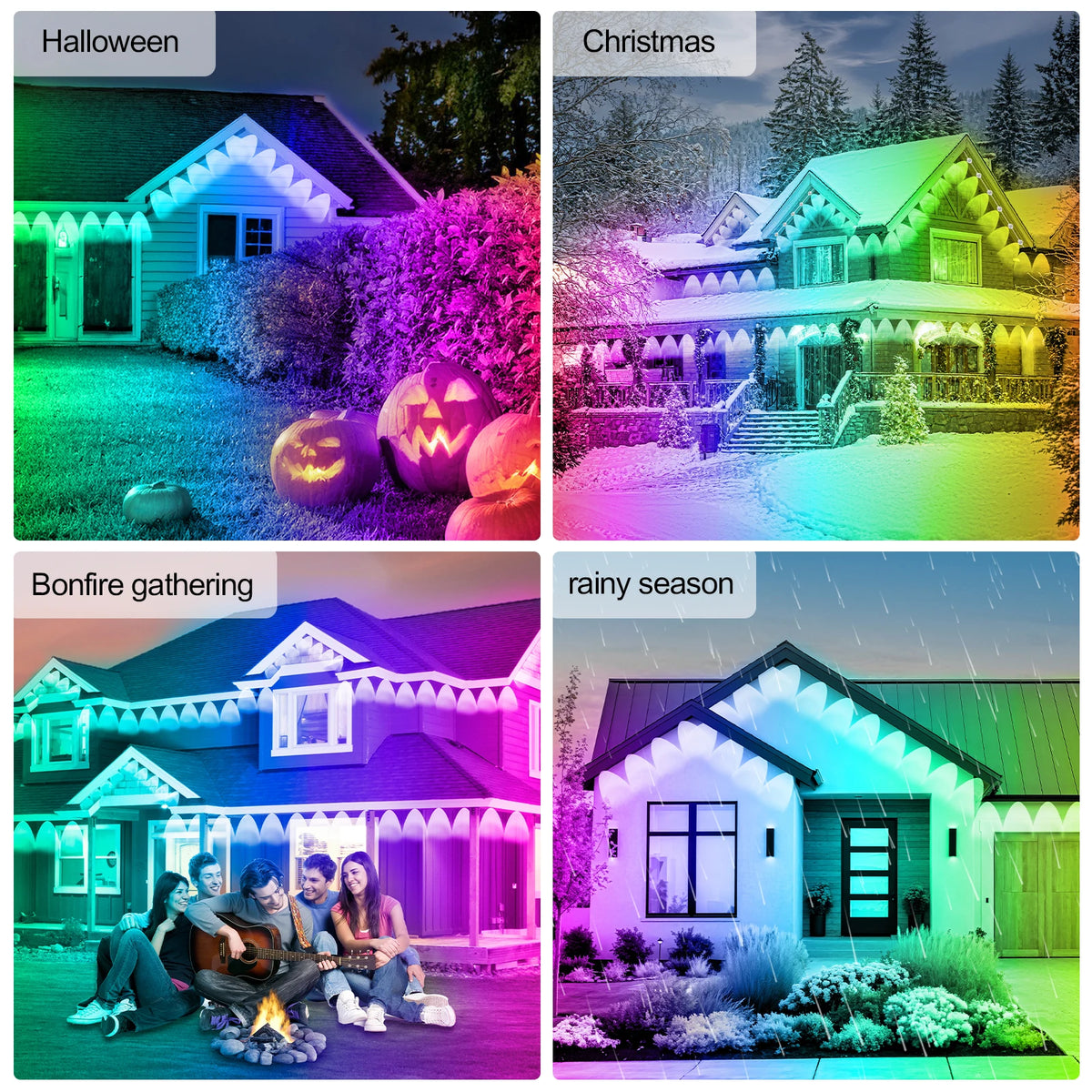 150FT Permanent Outdoor Lights, Outdoor Christmas Lights, Smart RGB App Control with 60 LEDs, LED Eaves Lights IP67 Waterproof, House Roof Outdoor Lighting for Party, Daily, Halloween, Garden