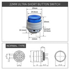 22mm Ultra Short Push Button Momentary Self Reset Latching Locked Waterproof LED Light Push Button Switch On Off 5v 12v 24v