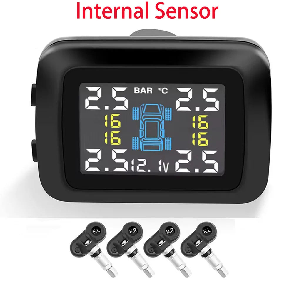 Car TPMS Cigarette Lighter Tire Pressure Monitoring System Alarm Tyre Air Pressure Meter Gauge Temperature Warning With 4 Sensor