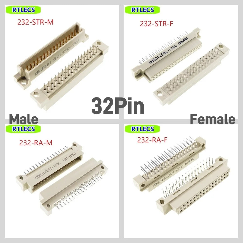 5 Pcs DIN 41612 Connector 20 30 32 48 64 96 Pin Plug Male Female Socket Vertical Right Angle Through Hole PCB Pitch 2.54 MM