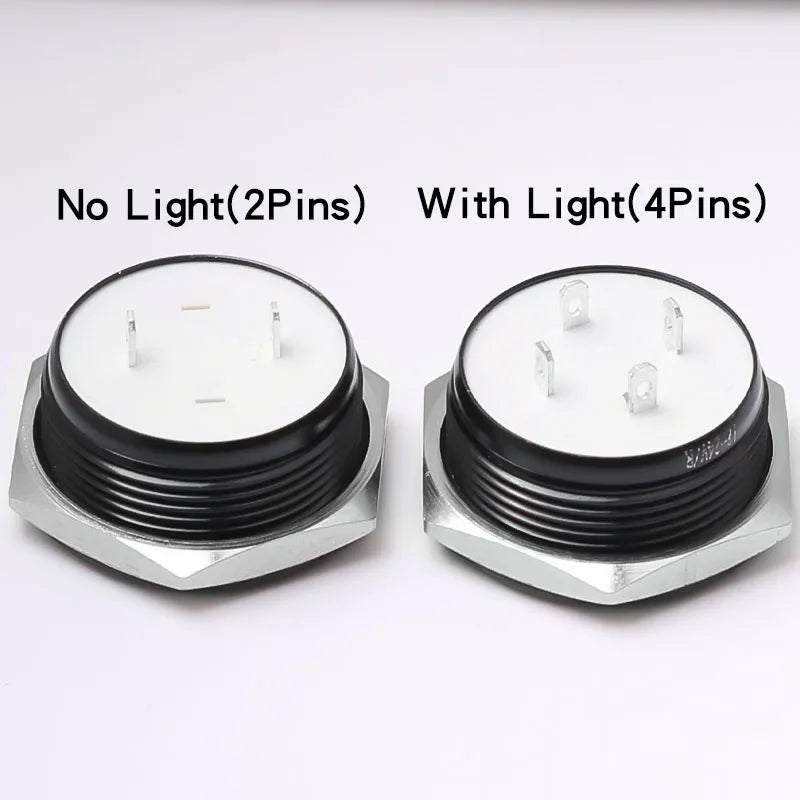 12/16/19/22mm Short Stroke Oxide Blcak Shell Metal Button Switch Waterproof Flat Head With Power LED Light Momentary 1NO 6V 24V