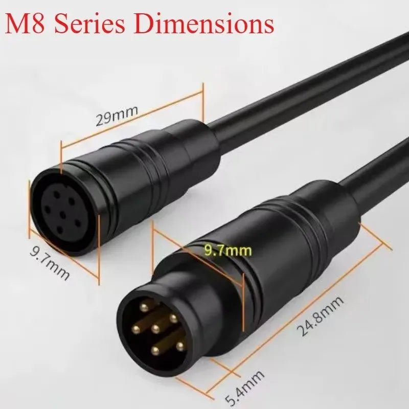 M8 2 3 4 5 6 Pin DC Electric Bicycle Butt Joint Plug Waterproof Female Male Connector Wiring Scooter Brake Cable Signal 20CM