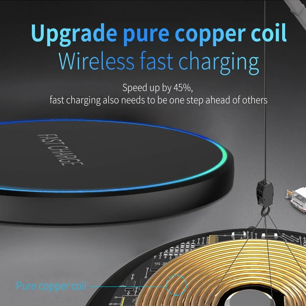 LED Light Mini Wireless Charger Pad For iPhone 17 16 15 14 13 12 Samsung S25 S24 S23 Xiaomi AirPos 4/3 Pro Fast Charger Station