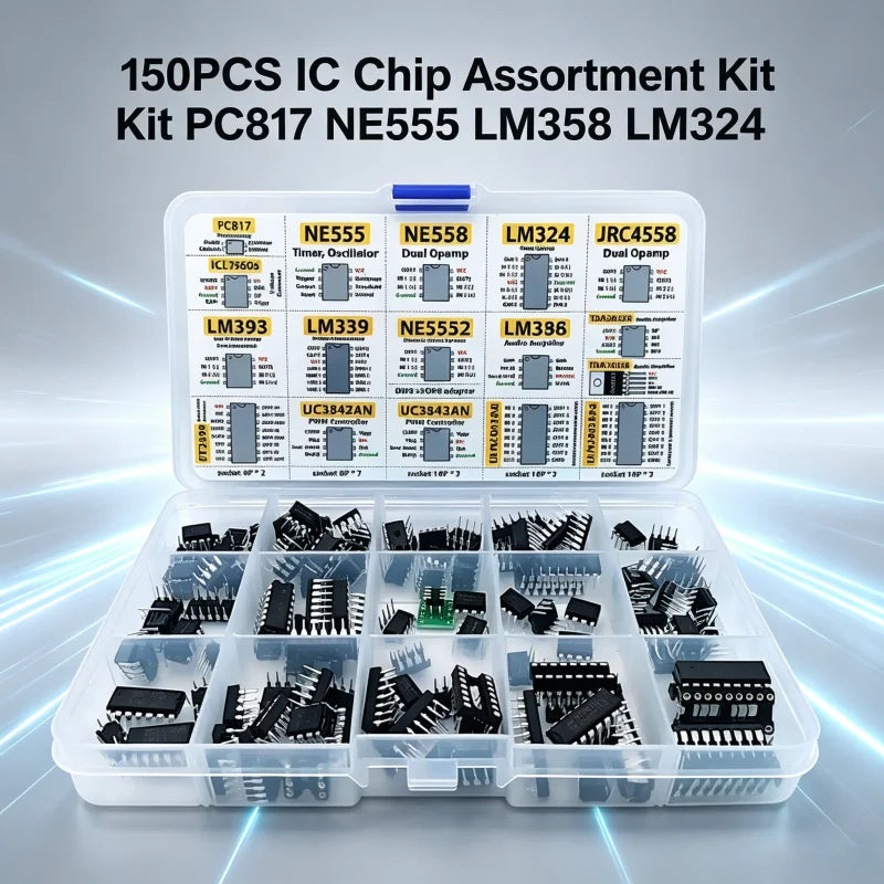 150PCS IC Chip Assortment Kit Operational Amplifier Oscillator PC817 NE555 LM358 LM324 Mixed Electronic Integrated Circuit Compo