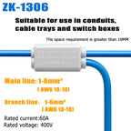 Parallel Wire Splitter Without Cutting, High-Power T-Type Main Branch Terminal Block, 1-In 2-Out for 1.5-6-10-16mm² Cables