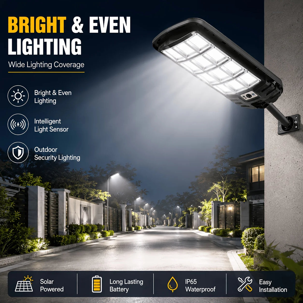 Large Solar Street Light Three-Panel LED with Human Motion Sensor Auto On Off Dusk to Dawn High Efficiency Solar Panel Super Bright Wide Angle Illumination IP65 Waterproof Wireless Security Lamp for Courtyard Driveway Garden