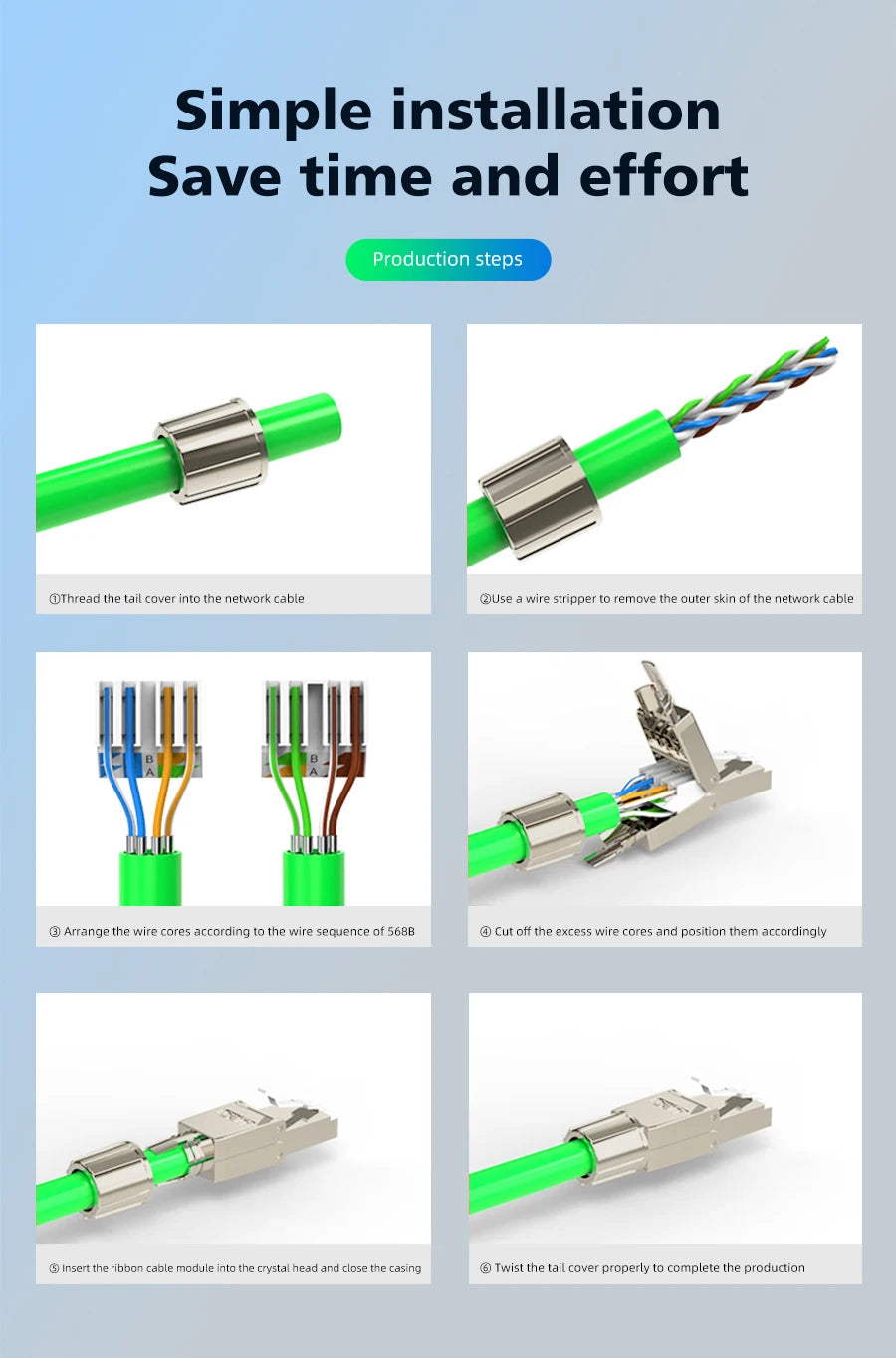 Tool Free Metal RJ45 Connector Toolless Reusable 23AWG to 26AWG Cable Internet Plug Easy Installation Tool-Free Termination Plug