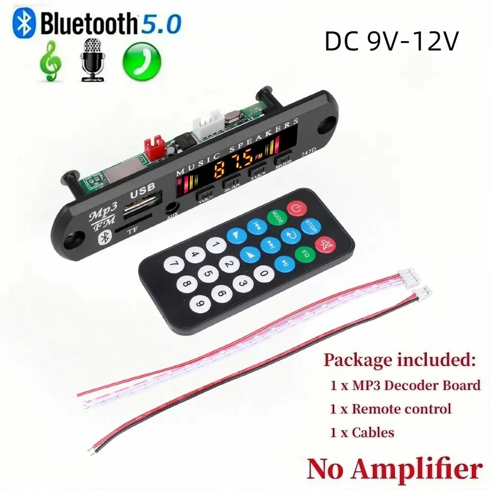 Bluetooth 5.0 MP3 Decoder Board 2*20W 40W Amplifier Audio Player 12V DIY MP3 Player Car FM Radio Module TF USB Mic Record Call