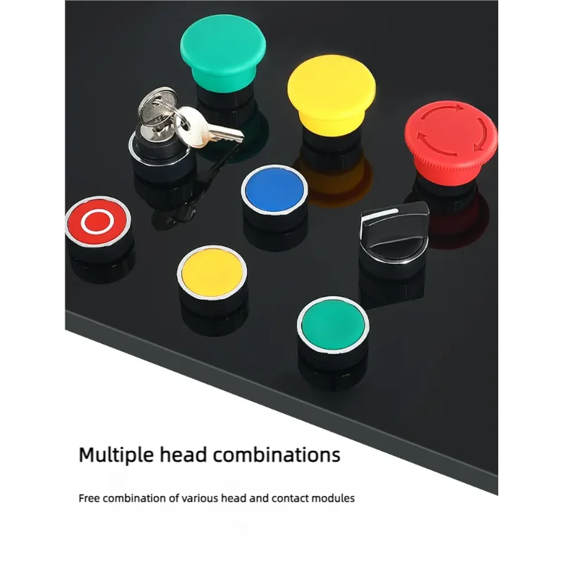 XB2 Series Metal Button Switch Self Reset Small Mushroom Head Middle Seat Emergency Stop 22mm Knob Key Start Inching Power on