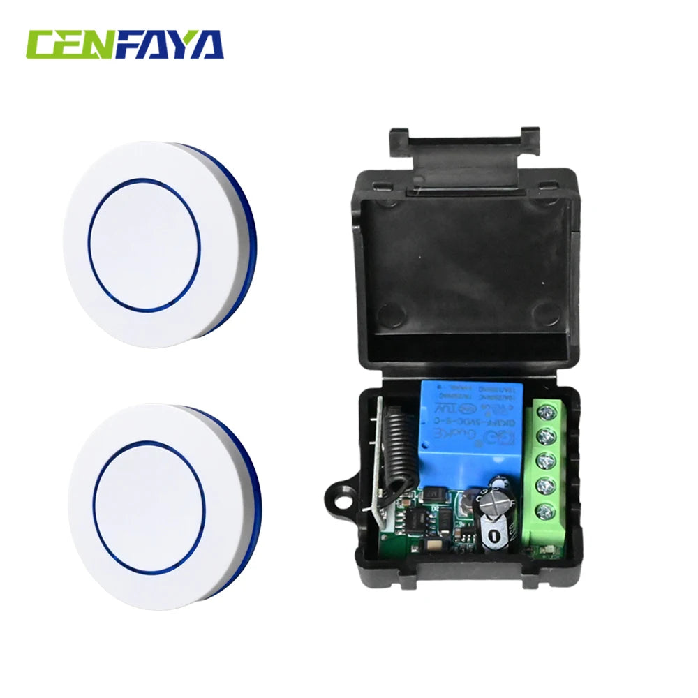 CENFAYA DC 6V 9V 12V 24V Wireless RF Relay Module Remote Control Switch 433Mhz Round Button Kit for LED Lamp Bulb Gate Door Fan