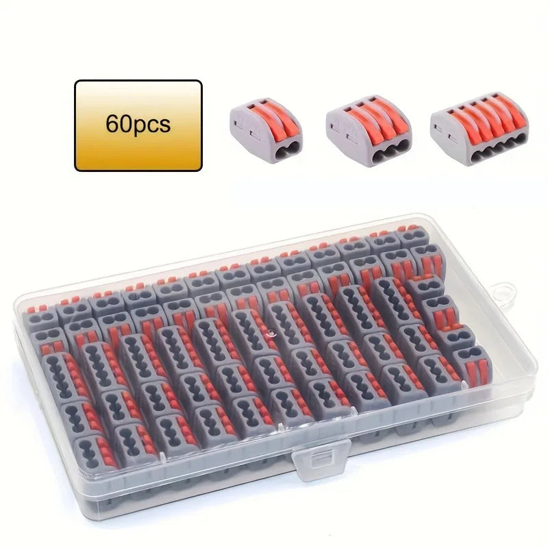 60Pcs Lever Wire Connectors Kit, Push-in Electrical Connectors Quick Connect 2/3/4/5 Conductor Combination, Termal Blocks