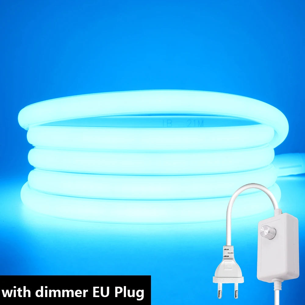 Dimmable 220V COB LED Light With Dimmer EU Power Kit Neon Strip 288Leds/M Waterproof Garden Room Home Bar Lighting Flexible Lamp