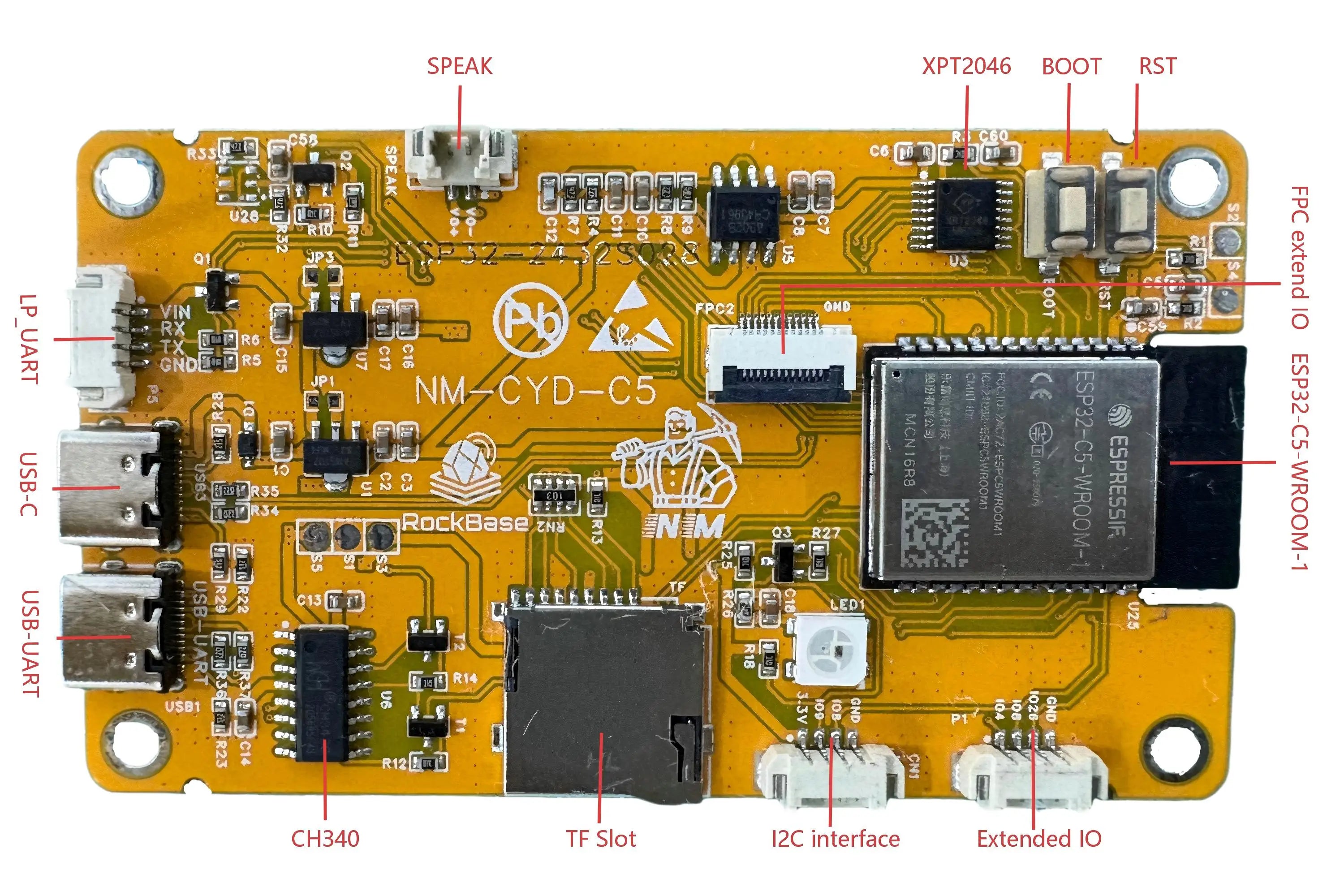 The NM-RF-Hat Companion Hat, Multi-Band RF for ESP32-2432S028 Bruce CYD CC1101 NRF24 PN532 IR TX/RX 433M OOK Power Mgmt TF Slot