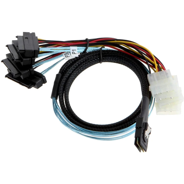 Mini SAS SFF-8087 to SFF-8482 Data Cable with 4X Molex Power Connectors - Compatible with Raid Controller & Hard Drive