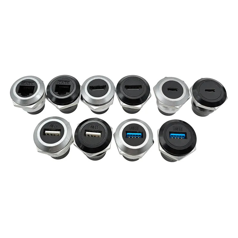 10Pcs Metal D‑Type Panel Mount Socket RJ45 CAT6 HDMI USB3.0 Straight Through Network Connector Module Round Panel Mount Adapter
