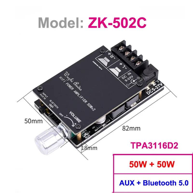2*100W Bluetooth 5.0 TPA3116D2 Audio Power Amplifier Stereo HiFi Class D Digital TPA3116 Home Theater AUX Mini Music AMP