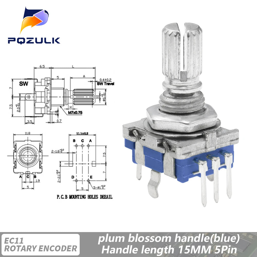 5PCS  20 Position Incremental 360 Rotary Encoder Knob Button Switch EC11 Arduino Digital Potentiometer 15/20mm Plum Half Shaft
