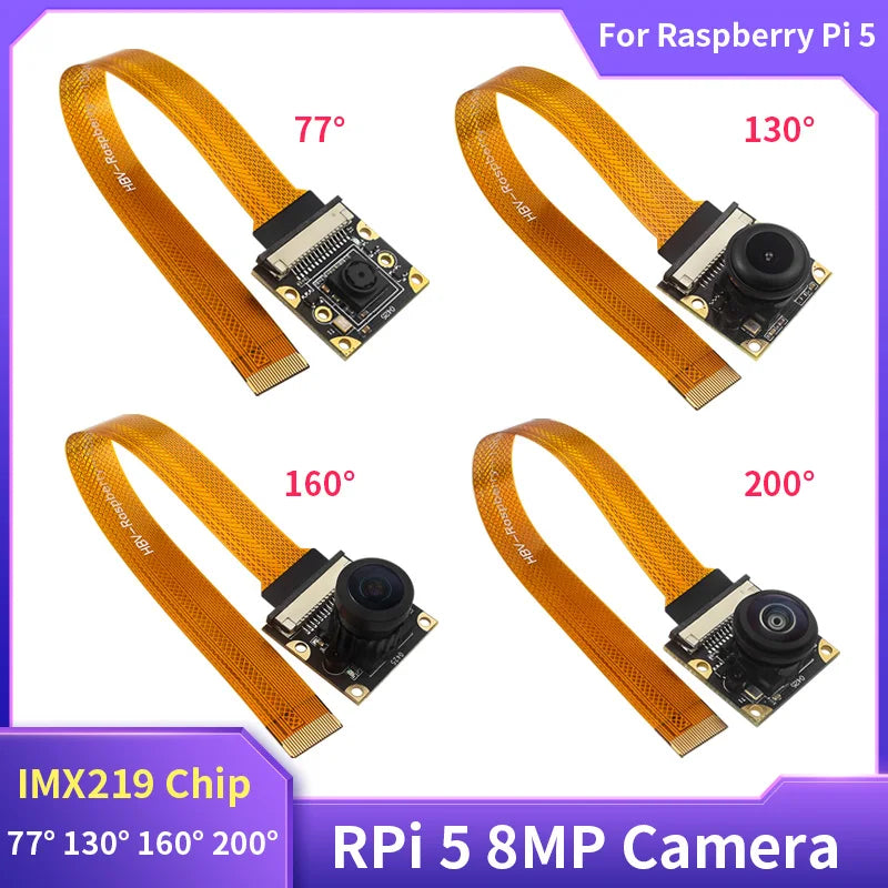 Raspberry Pi 5 8MP Camera 77° 130° 160° 200° Webcam IMX219 Sensor Chip CSI Interface for Raspberry Pi 5 Zero W 2W
