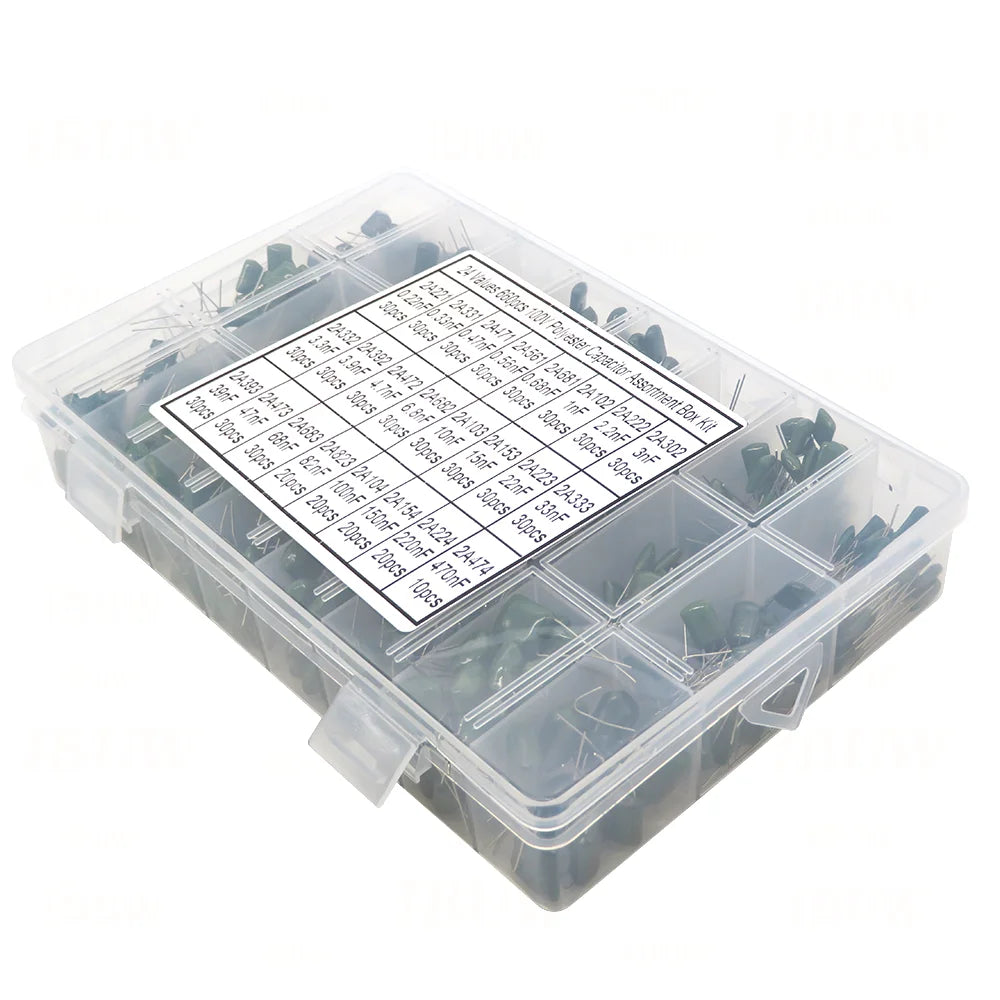 150/180/660PCS Polyester Film Capacitor Kit 100V 1nF 1.5nF 2.2nF 100nF 2A102J 2A471J 2A222J 2A392J 2A332J 2A472J 2A103J 2A473J