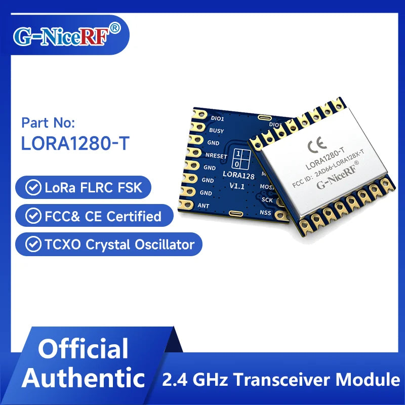 G-NiceRF | 2 PCS LORA1280-TCXO LoRa Module 2.4GHz SX1280 Long Distance SPI Interface FCC ID&CE-RED Certification