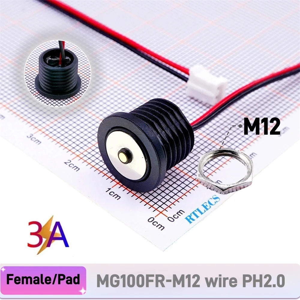 Circular High Current 3A 12V Magnetic Connector Threaded Panel Mount Holes Self-Locking Waterproof Terminals Charging Wire PH2.0