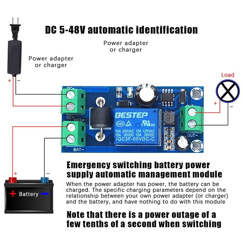 New【YX850 Power Failure Automatic Switching Standby Lithium Battery Module DC 5V-48V Universal Emergency Converter Module】