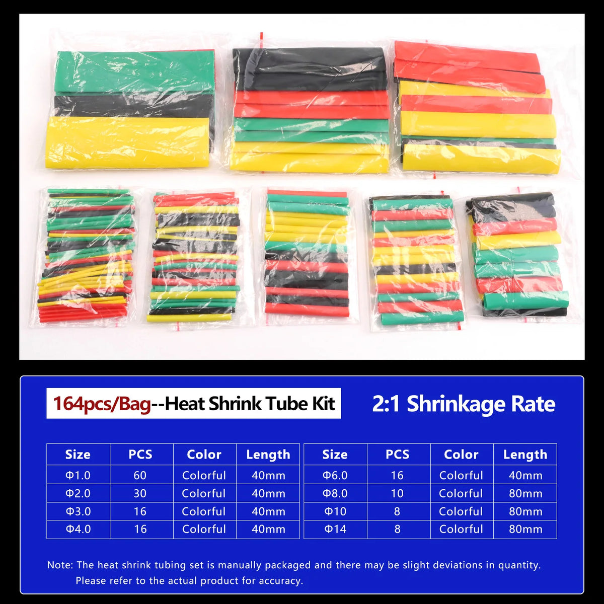 2:1 Heat Shrink Tube Kit Thermoresistant Shrinkage Tubing Wire Wrapping Electrical Connection Cable Insulation Sleeved Protecter