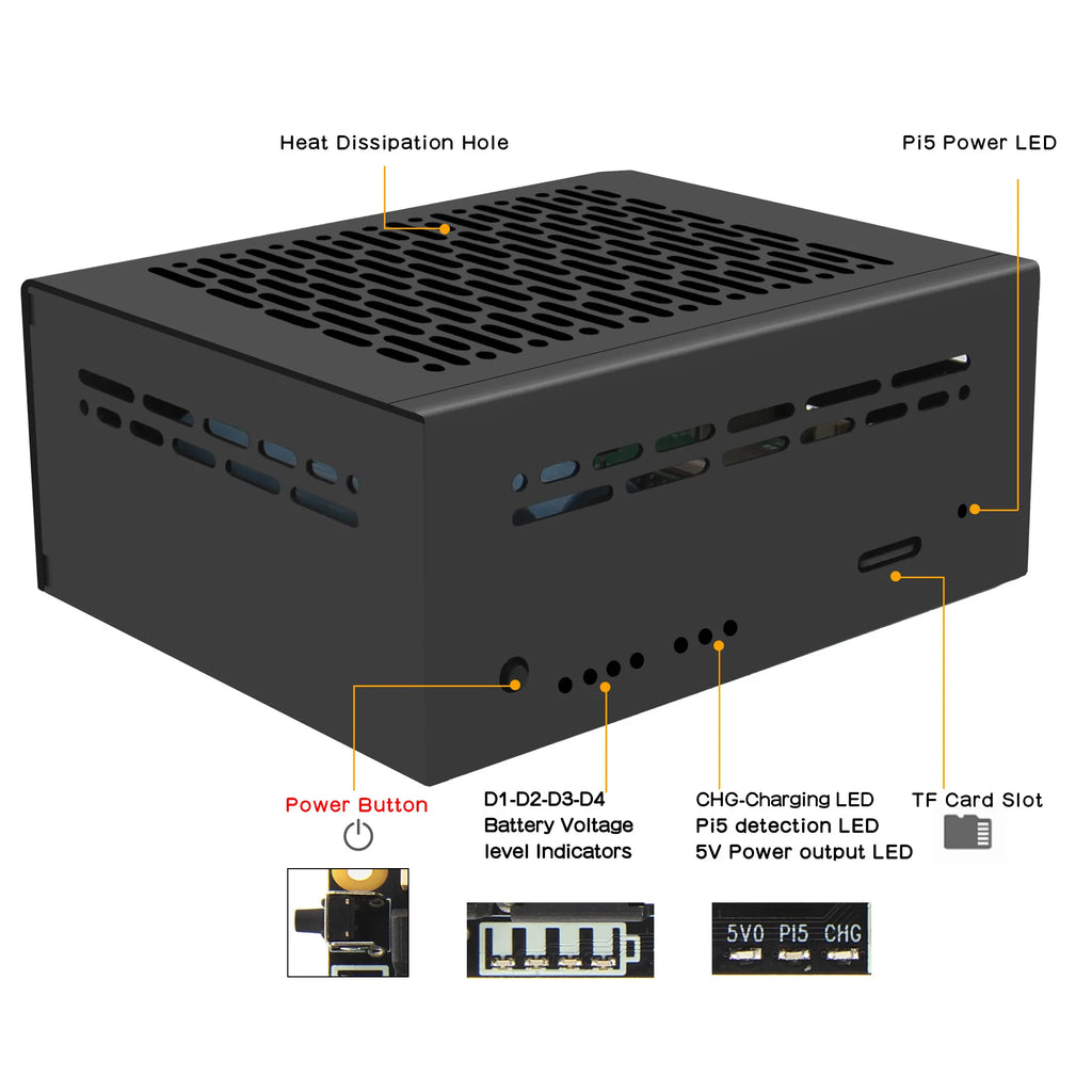 Geekbord X1201-C1 Metal Case for Raspberry Pi 5 & X1201 UPS Shield & Active Cooler