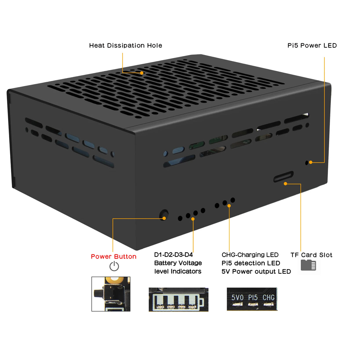 Geekbord X1201-C1 Metal Case for Raspberry Pi 5 & X1201 UPS Shield & Active Cooler