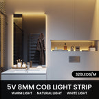 Super Bright USB DC5V COB Led Light Strip 320LED/m High Density Flexible Linear Lighting Warm/Natural/White 50cm 1m 2m 3m 4m 5m