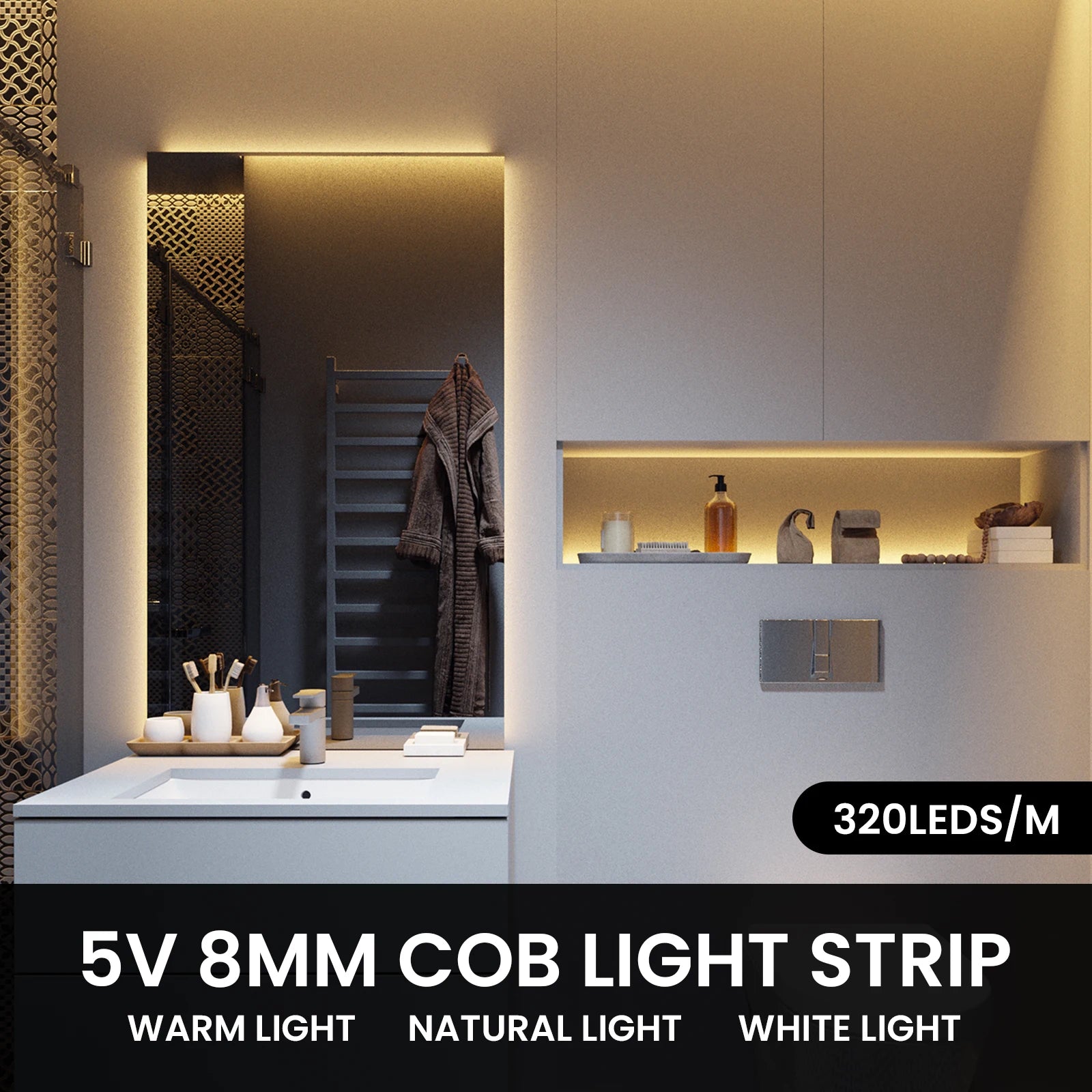 Super Bright USB DC5V COB Led Light Strip 320LED/m High Density Flexible Linear Lighting Warm/Natural/White 50cm 1m 2m 3m 4m 5m
